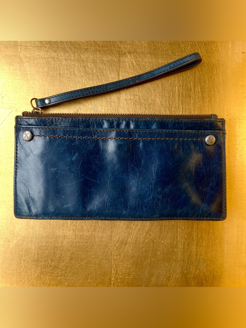Hobo International LINN Slim Credit Card Wristlet Wallet. Blue Leather - Picture 2 of 13